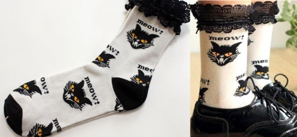 Meia média Meow Branca